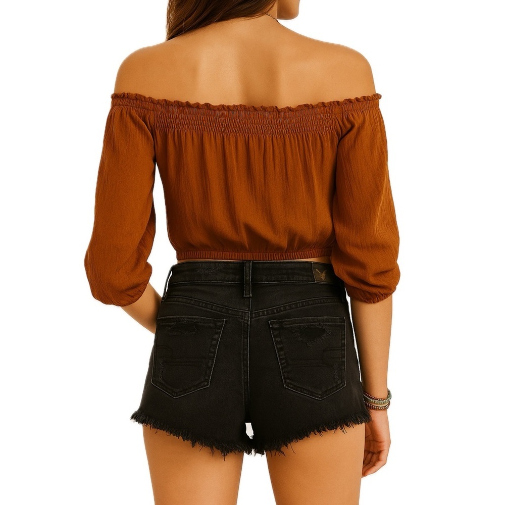 AEO Jean Shorts Distressed Vintage Hi Rise Festival Cut Off Black Denim 6 - Picture 5 of 12